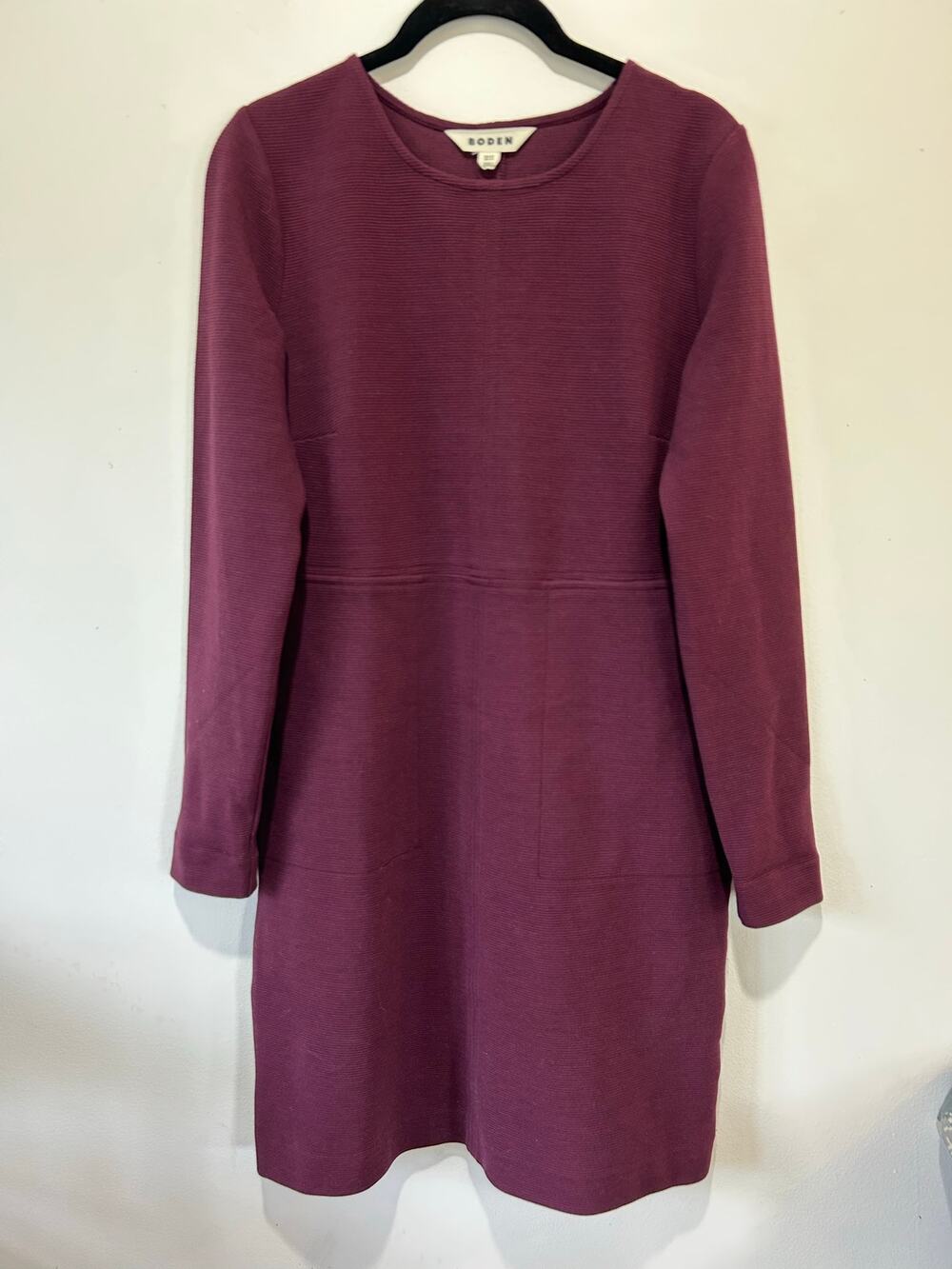 Boden maroon dress size 4 cotton blend long sleeve pockets shift work minimal
